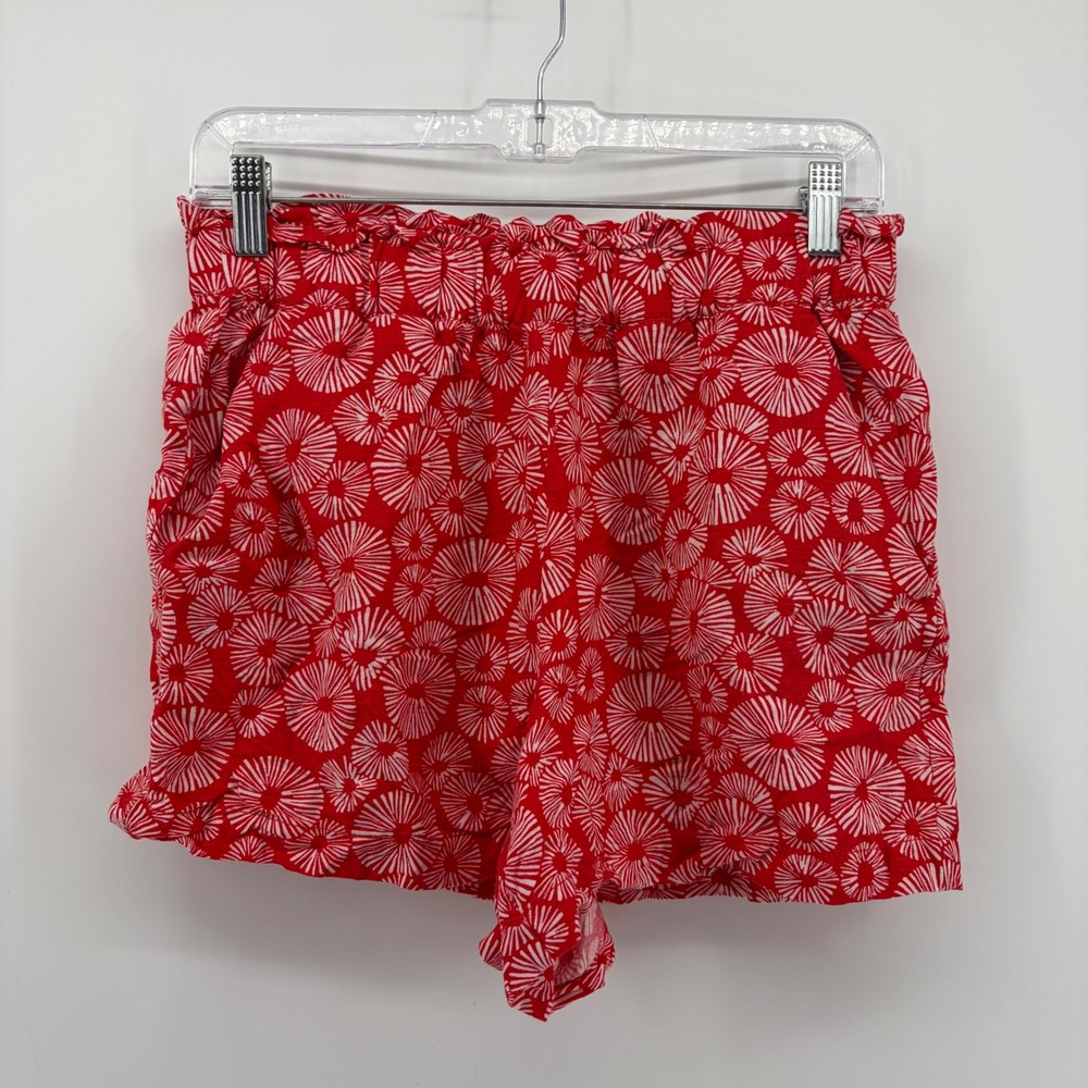 LOFT Womens XS Red Linen Blend Paperbag Waist Sunburst Print Shorts